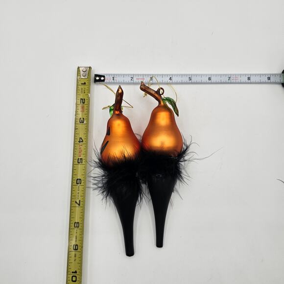 Rare Halloween Jack-o'-Lantern Glass Ornaments - Pumpkin Face & Feather Accents - Picture 4 of 5